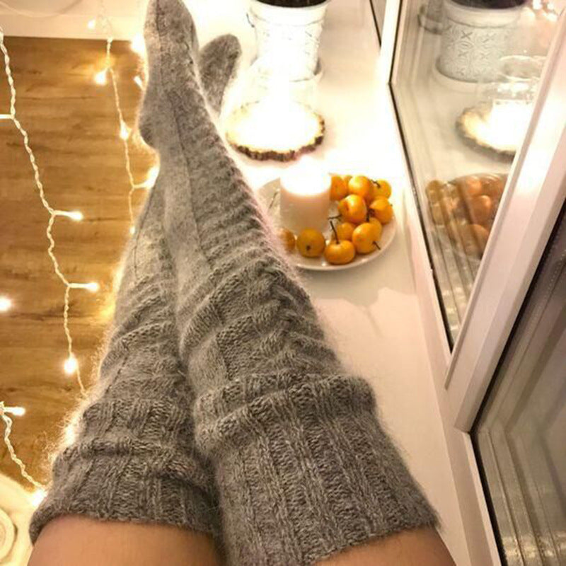 Chaussettes d'hiver longues au-dessus du genou, tricotées avec motif en pile