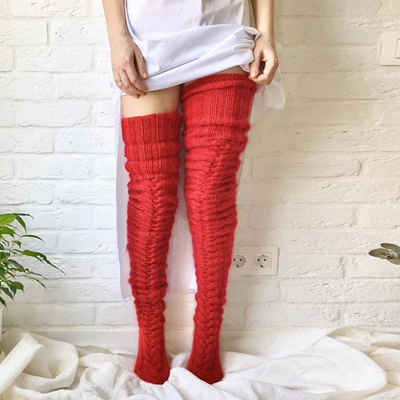 Chaussettes d'hiver longues au-dessus du genou, tricotées avec motif en pile