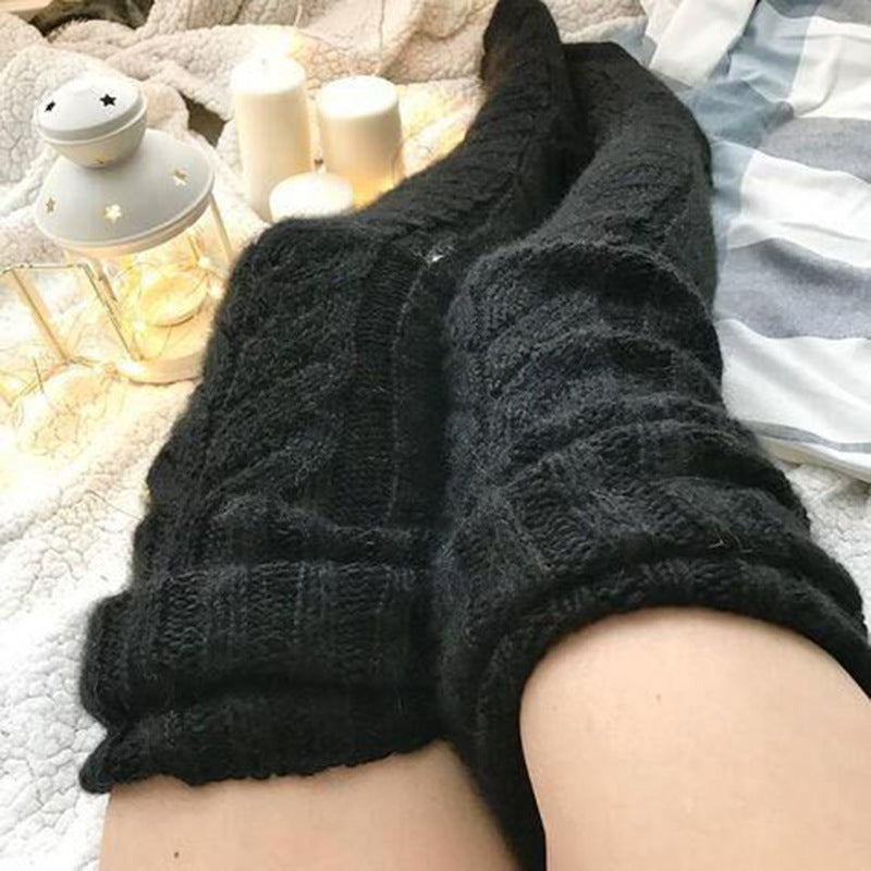 Chaussettes d'hiver longues au-dessus du genou, tricotées avec motif en pile