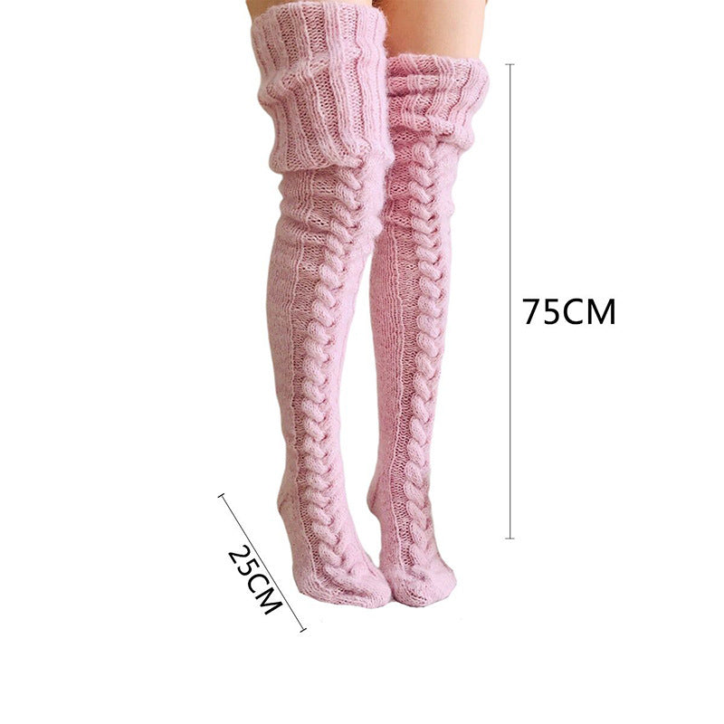 Chaussettes d'hiver longues au-dessus du genou, tricotées avec motif en pile